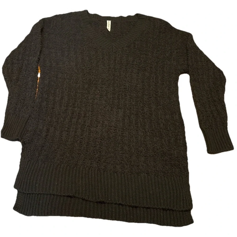 Black‎ V-Neck Sweater Zenana XL Textured Knit Long Sleeve Pullover
